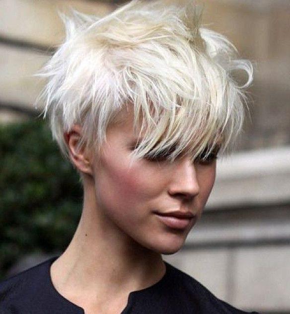 Edgy short platinum blonde hair