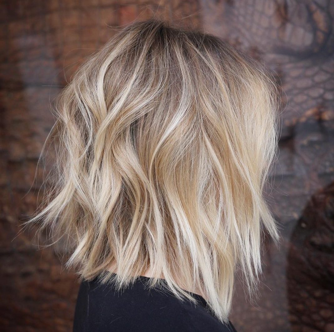 Layered choppy shoulder length hair