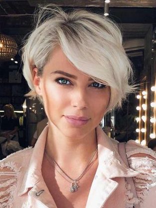 Short pixie bob platium blonde hair