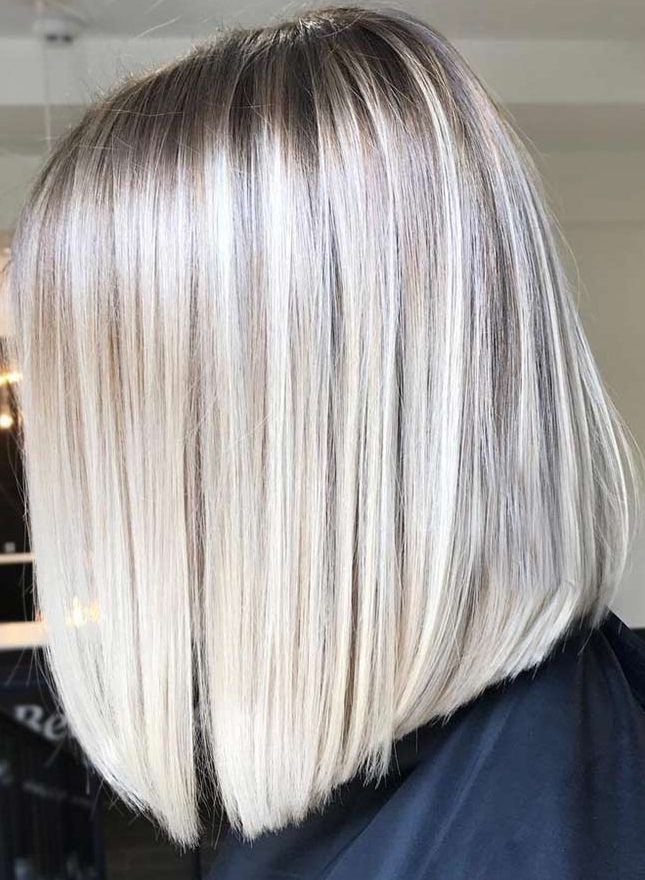 Shoulder length platinum blonde short hair