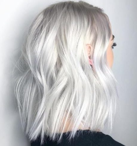 Shoulder length short platinum hair