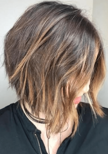 Shoulder length balayage short straight hair