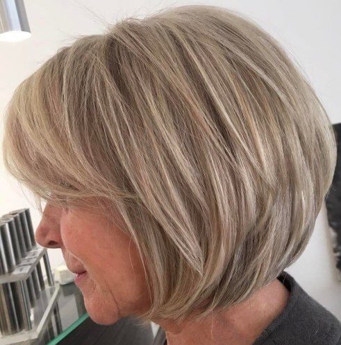 Chin length layered bob hairstyles for over 60