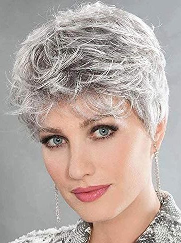 Curly gray pixie cut