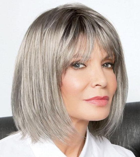 Medium length layered grey hair styles