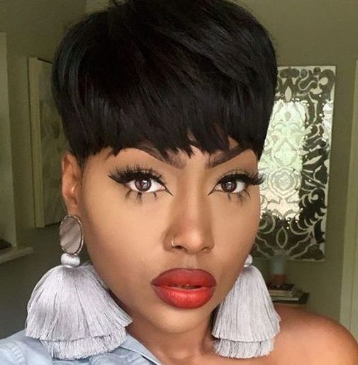 Pixie cut with bangs black woman
