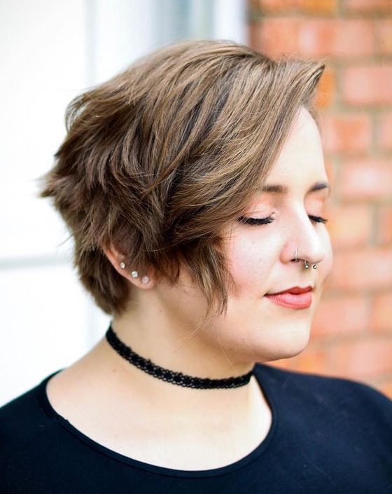 Plus size pixie cut double chins