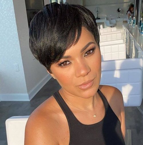 Relaxed pixie short black hair