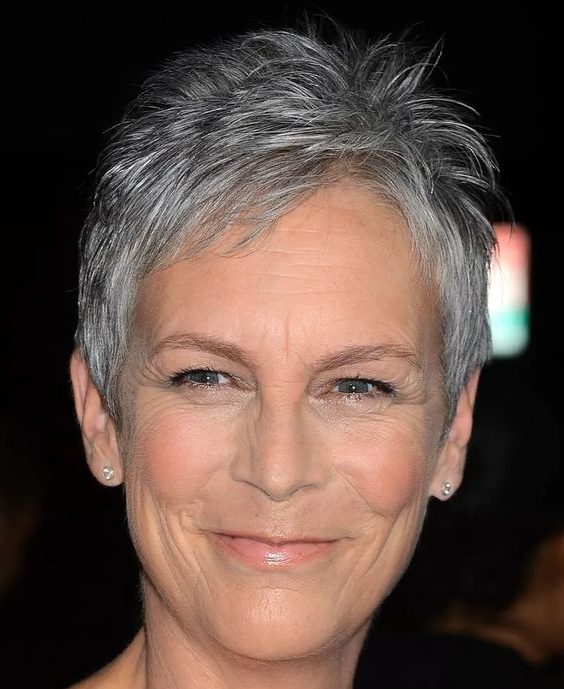 Silver gray pixie cut