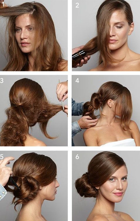 Step by step side bun hairstyle for short hair