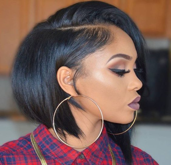 bob cut neck length short black hair