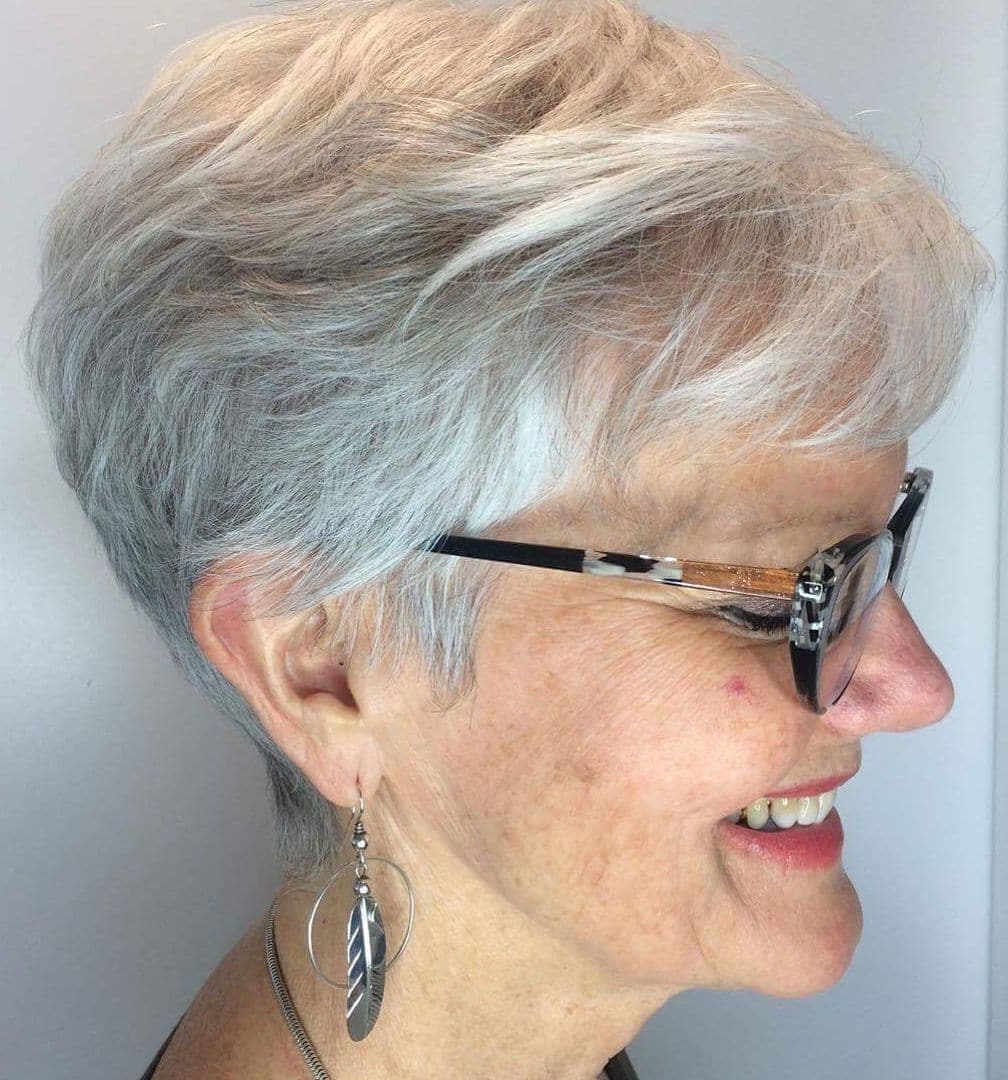 grey short hairstyles for over 70 with glasses