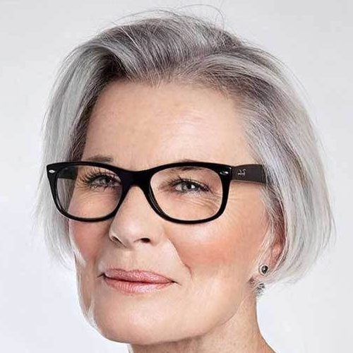 grey short hairstyles for over 70 with glasses