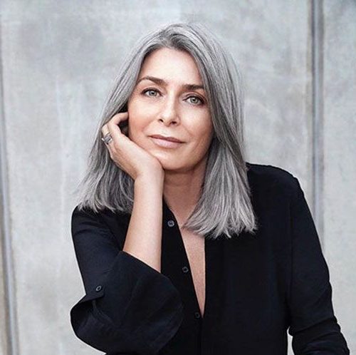 medium hairstyles for grey hair over 50