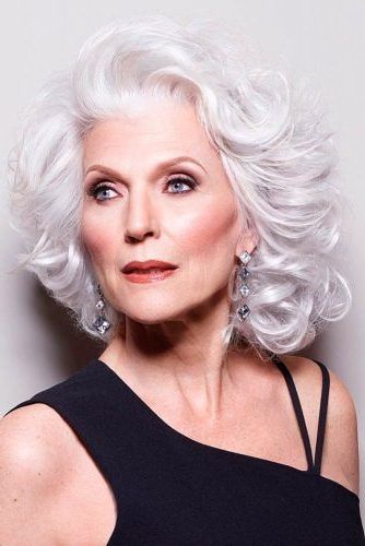 medium length hairstyles for over 60 grey hair