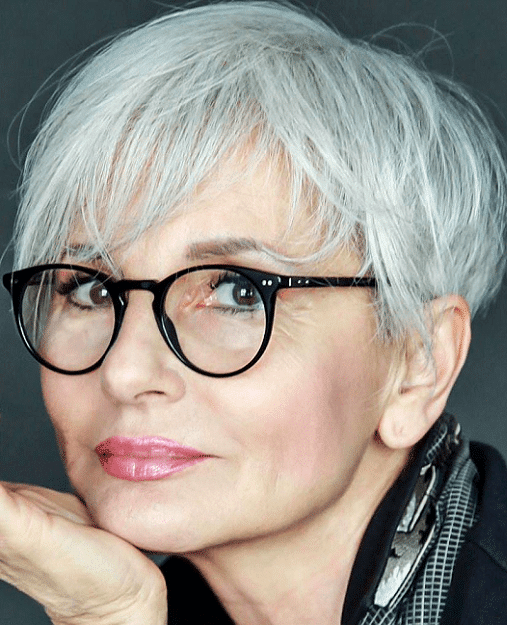 Low maintenance pixie cuts for older ladies with glasses