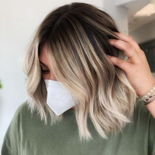 dark root short blonde balayage