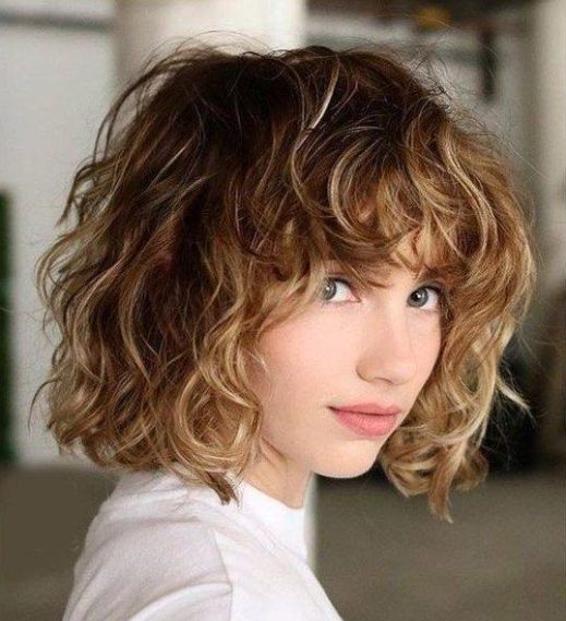 shoulder length curly bob