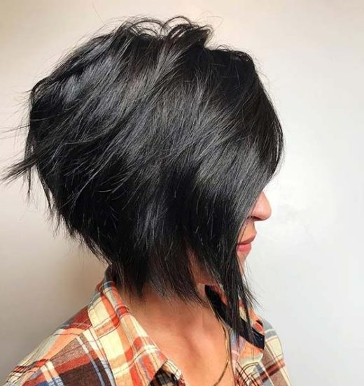 stacked short curly inverted bob
