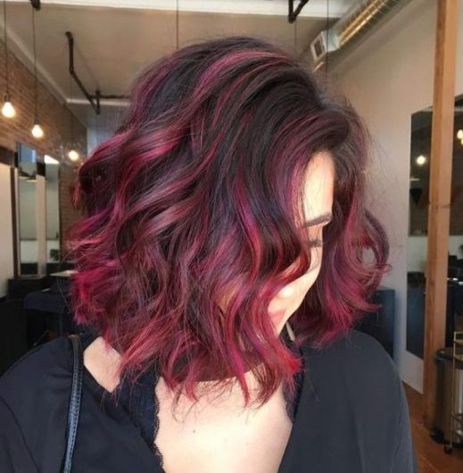 bright red balayage short hair