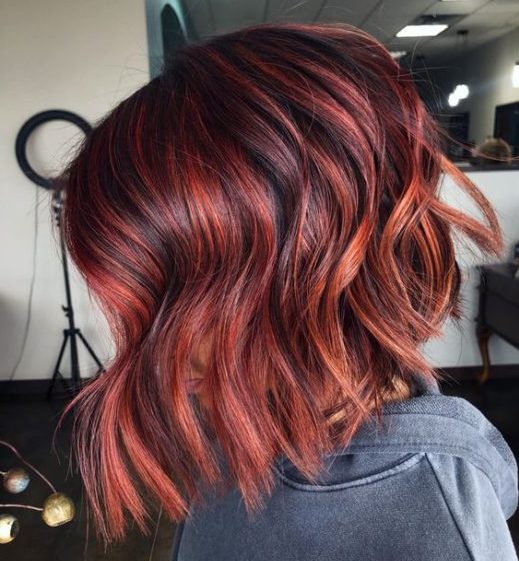 burgundy red balayage short hair