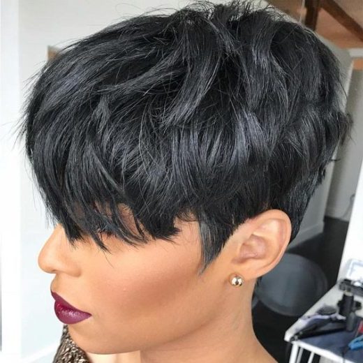 pixie cut with long bangs black hair