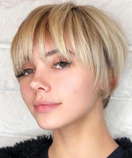 stacked short curly bob