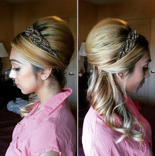 wedding beehive hairstyle half up half down