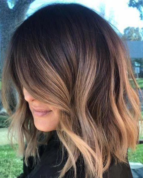 Caramel light brown balayage short hair