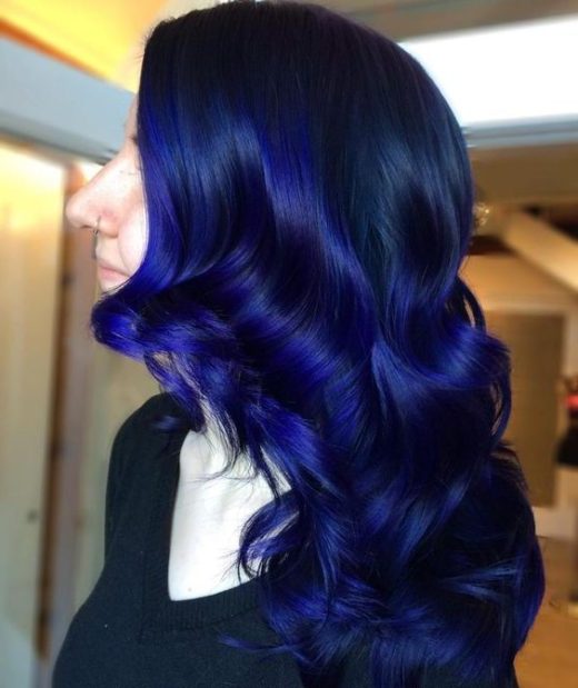 electric blue blue highlights on black hair