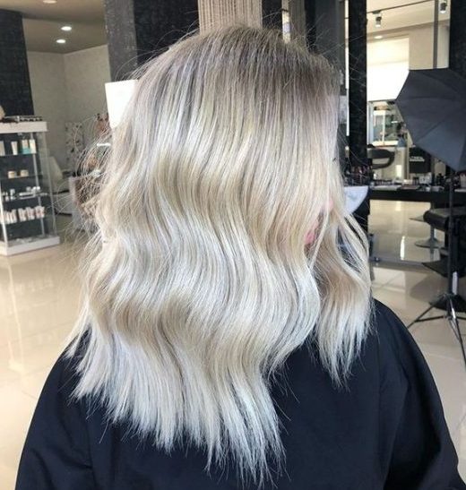 shoulder length short platinum blonde hair