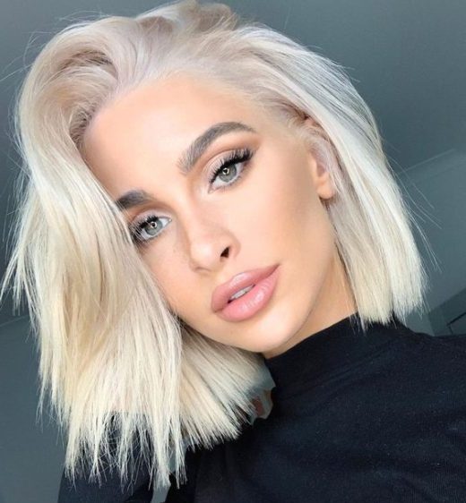 shoulder length short platinum hair