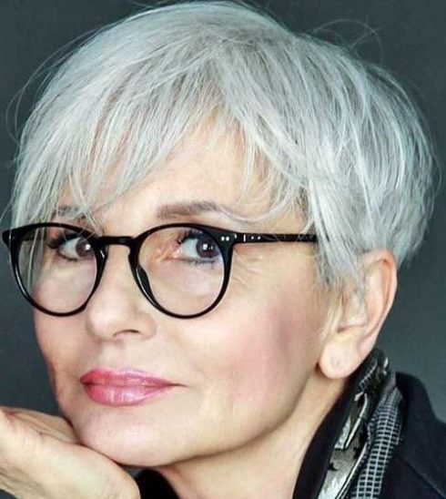 messy short hairstyles for grey hair and glasses