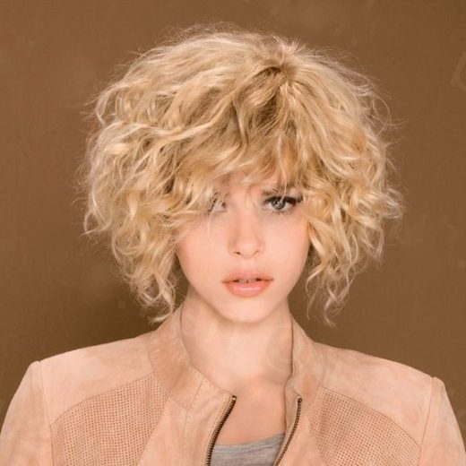 shoulder length layered curly bob