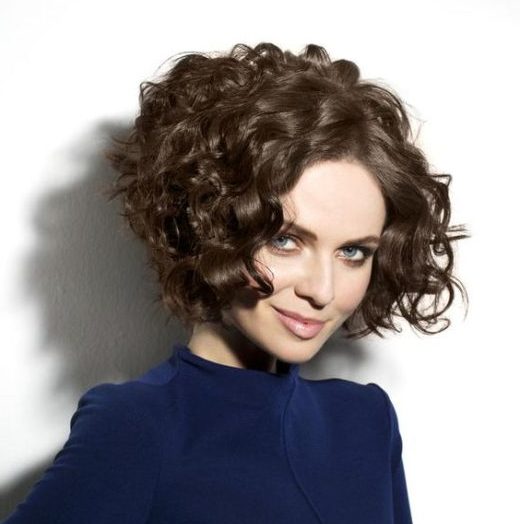 stacked short curly inverted bob