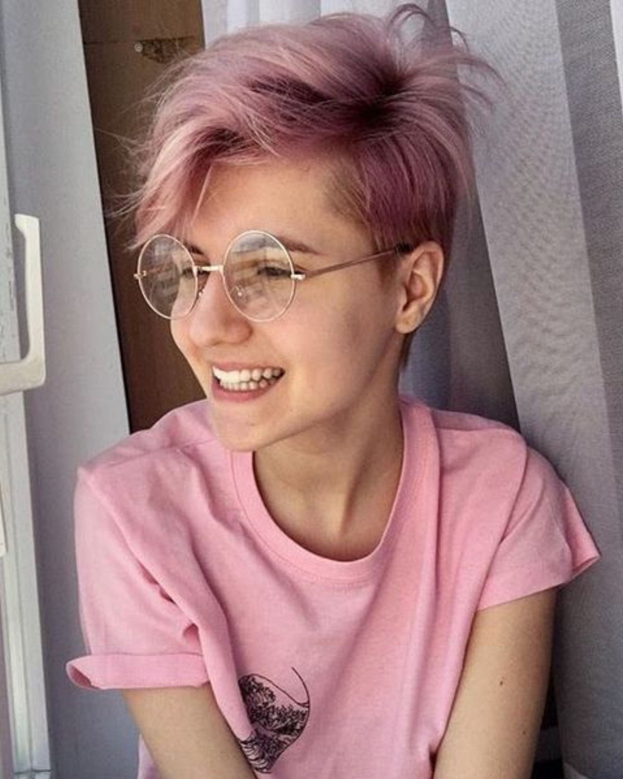 rose gold pastel pink pixie cut