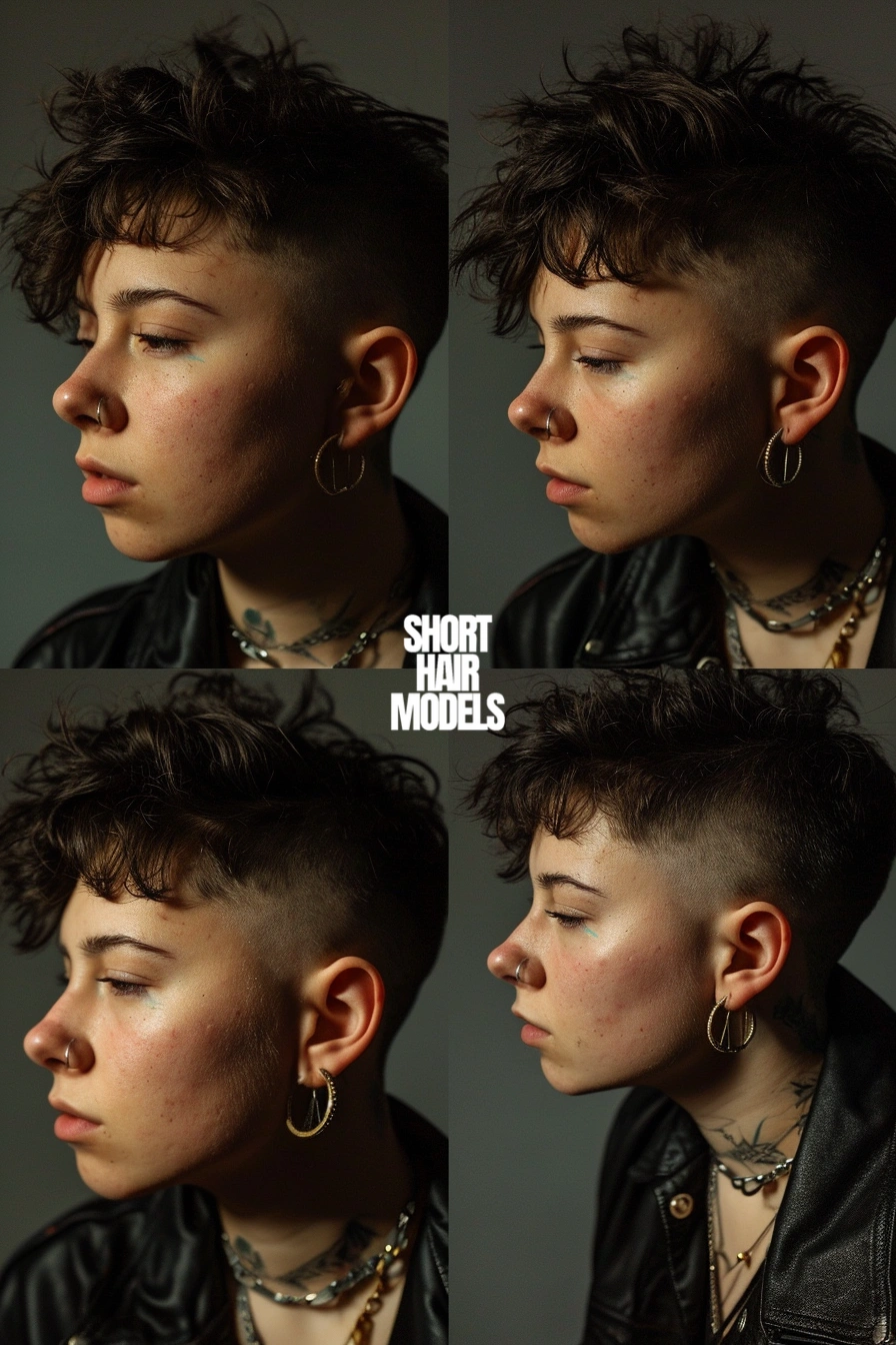 short non binary haircut from different angles