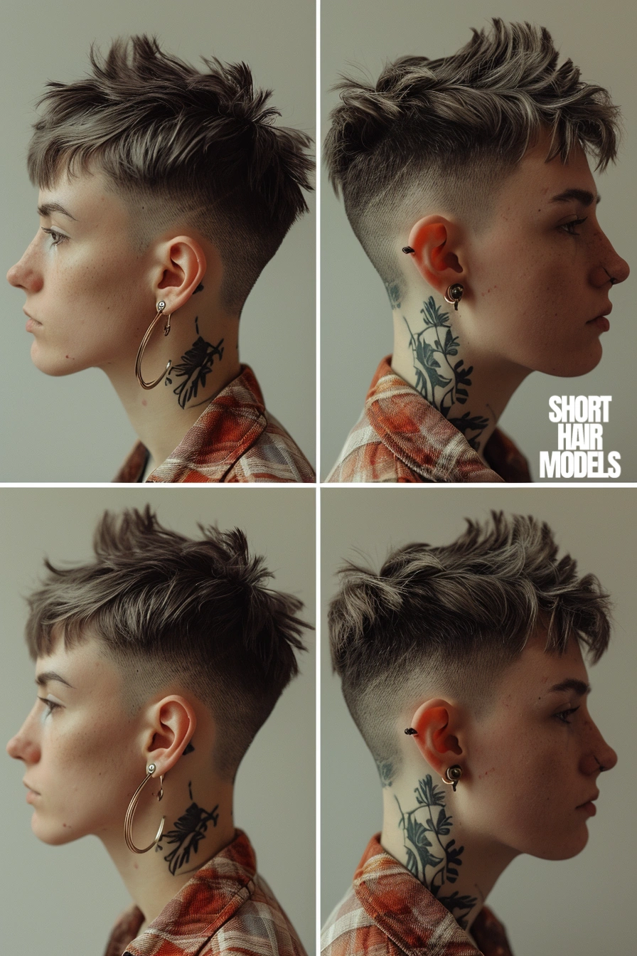 short undercut non binary haircut from different angles